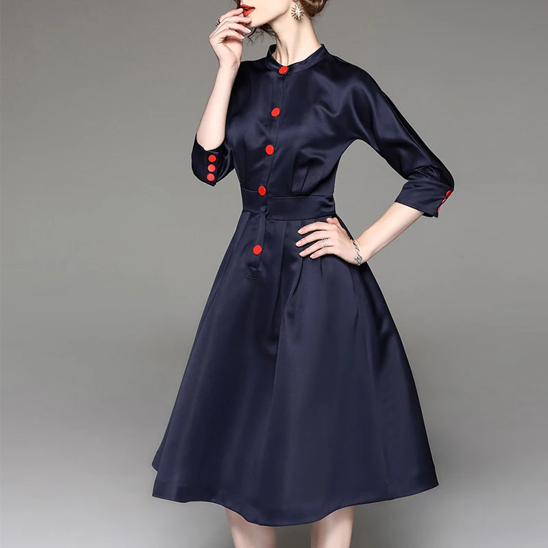 Новое весенне осеннее винтажное женское облегающее платье с рукавом 3/4 А силуэта