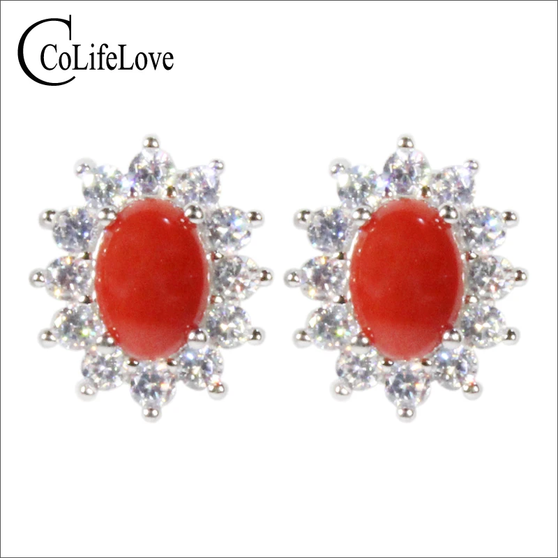 CoLife Jewelry Red Coral Stud Earring for Daily Wear 6*8mm Natural Precious Earrings 925 Silver | Украшения и аксессуары