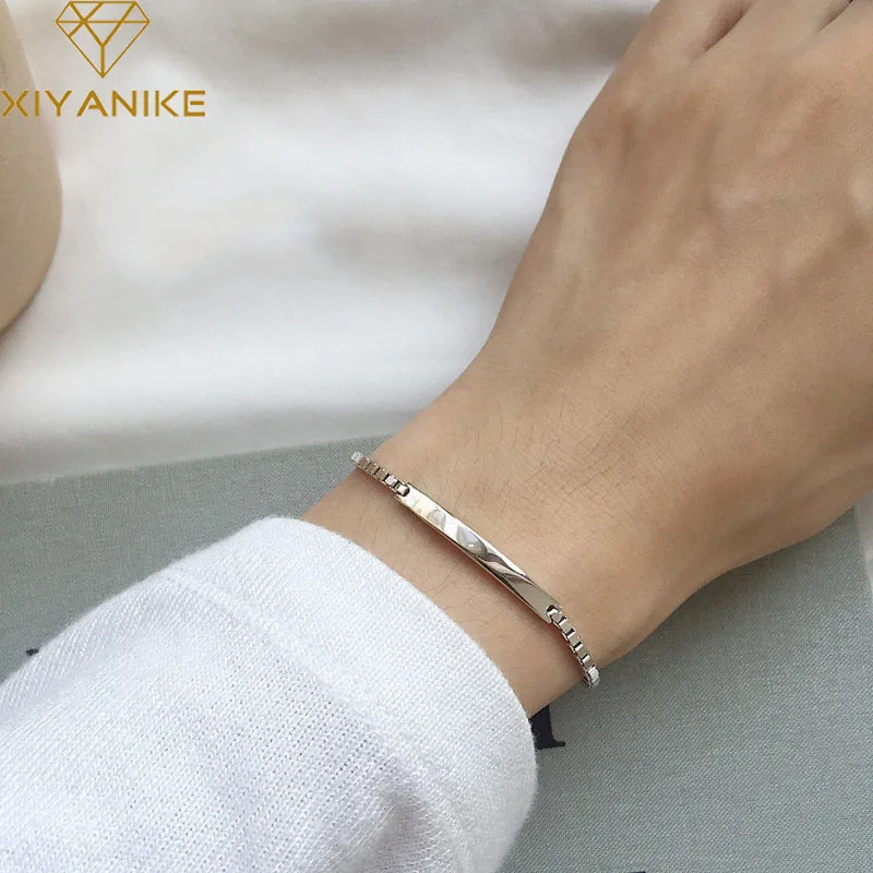 

XIYANIKESilver Color Bangles&Bracelet Charm Women Personality Jewelry New Fashion Simple Box chain Bracelets Party Gifts