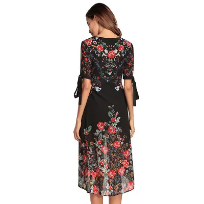 

Женское шифоновое платье с цветочным принтом, V-образным вырезом