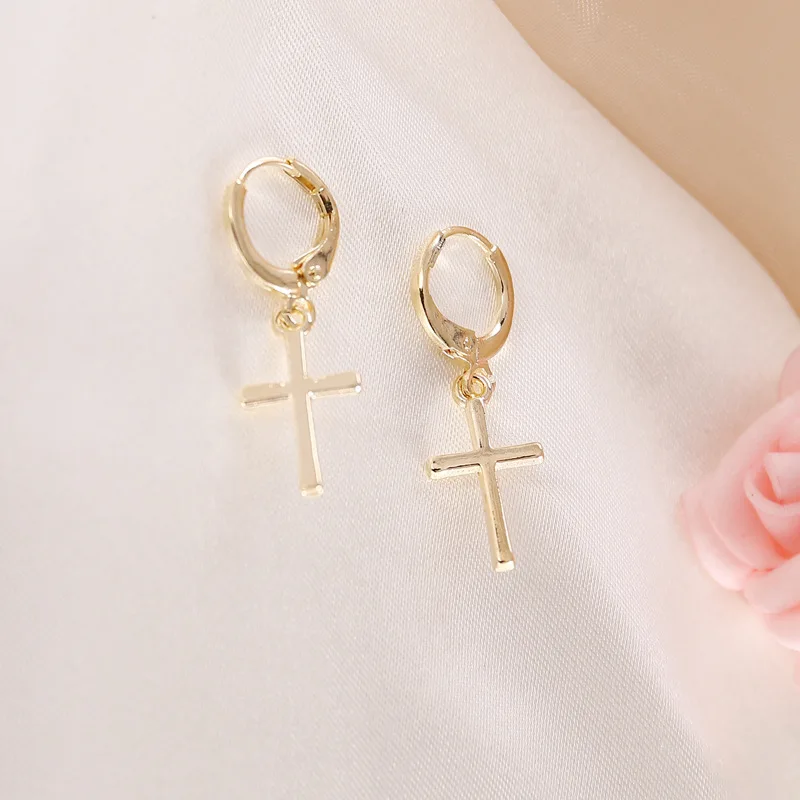 Luokey Simple Rose Gold Cross Earrings For Women 3 Colors Female Charm Huggie Hoops Minimalist Jewelry Accessories 2020 | Украшения и