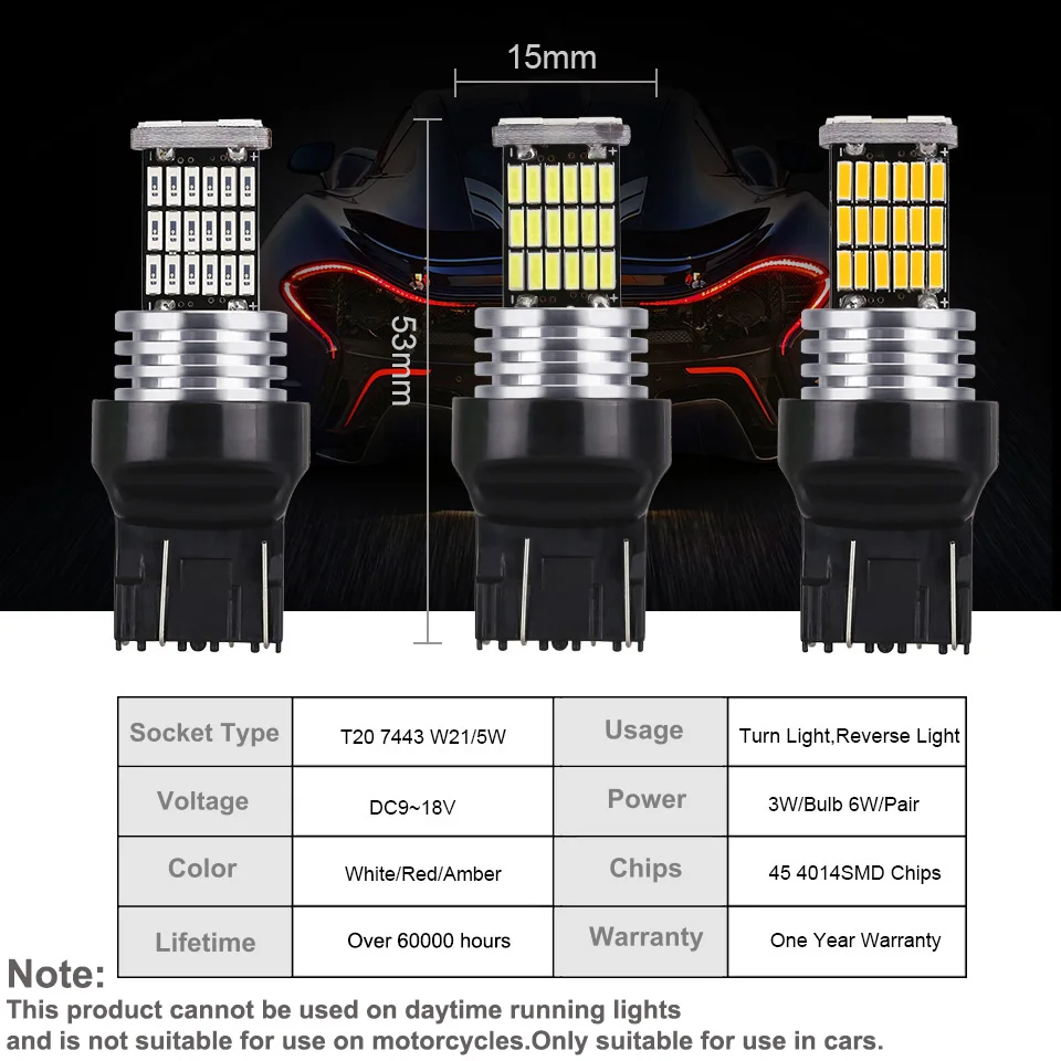 ANMINGPU 2x сигнальная лампа T20 светодиодные лампы W21/5 Вт 7443 Led 7440 W21W WY21W тормоз заднего