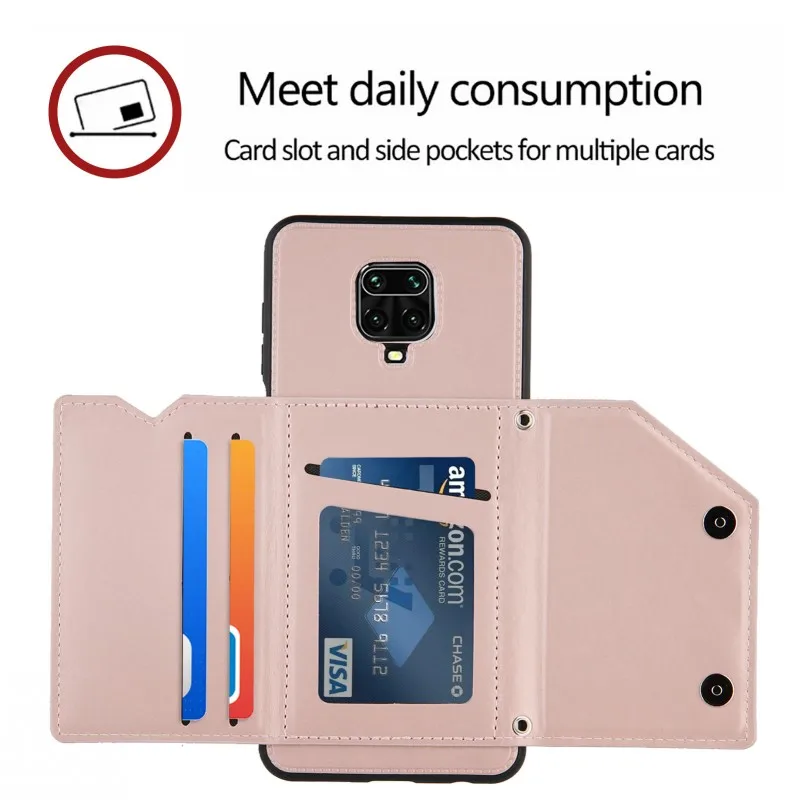 Wallet Case for Xiaomi POCO X3 NFC M3 Redmi Note 9 Pro Max 9T 9A 9C 9S Shockproof Strap Card Leather Necklace Crossbody Cover