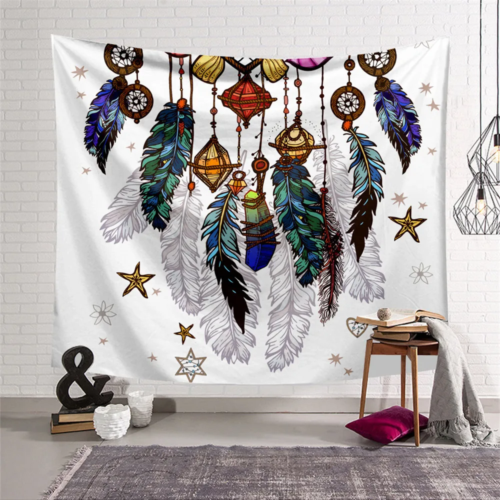 

FFO Dreamcatcher Feather Tapestry Indian Mandala Polyester Tapestries Wall Hanging Boho Beach Towel Blanket Rug Home Decor