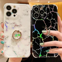 glossy finger ring laser marble phone case for iphone 12 13 11 pro max protective shockproof silicone soft tpu back cover
