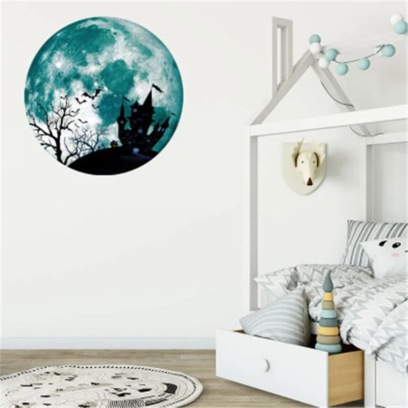 Светится в темноте Луна наклейка на стене Хэллоуин декоративная светящаяся