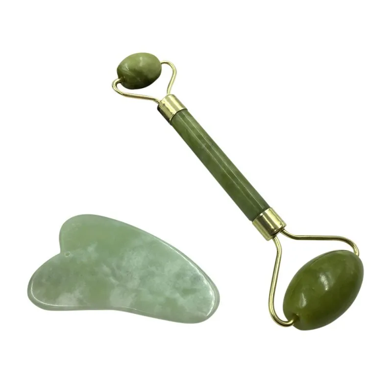 

Natural Green Stone Crystal Roller Board Jade Thin Face Relax Massager Anti-Aging Wrinkle Set Beauty Care Slimming Tool