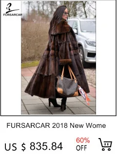 FURSARCAR новые модные женские зимние настоящие меховые шапки и шаль для женщин подлинный натуральных мех зимние Роскошные пальто с поясом