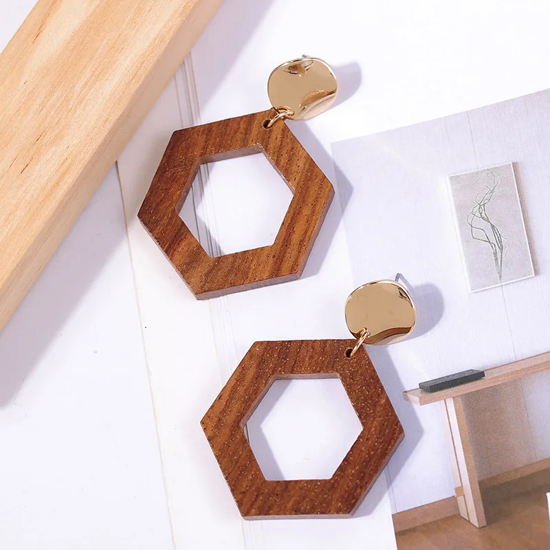 Большие деревянные роскошные золотые корейские серьги для женщин Подарки