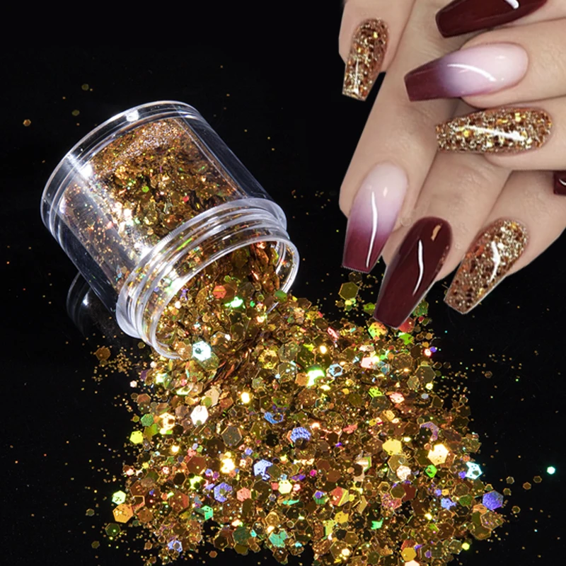 Блестящая пудра для ногтей серебро голографические золотые 1 коробка пигмент