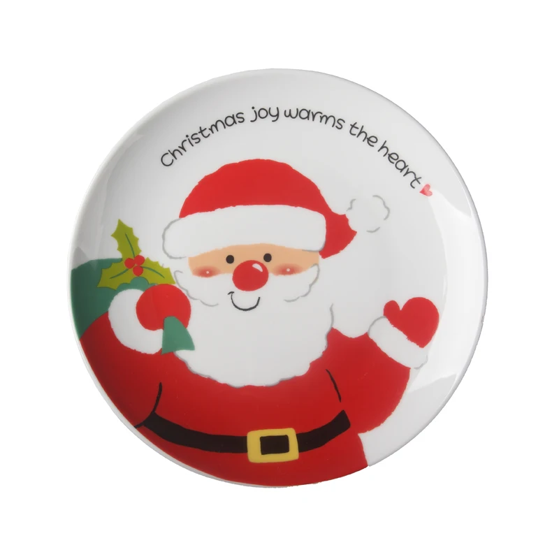 8 inch Christmas Santa Claus round ceramic dish tableware sashimi plate sushi snack cake steak salad storage decorative plate