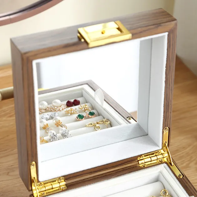 Retro Wooden Jewelry Storage Box Large Capacity Cosmetics Jewellery Organize Case Travel Ring Earring Necklace Watch Storages