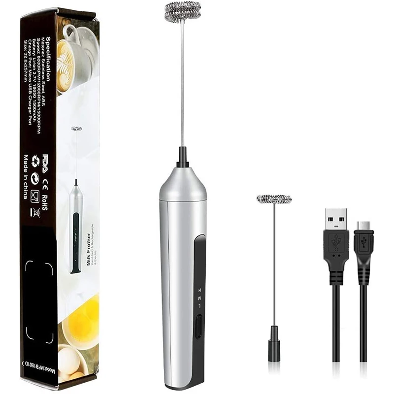 

Handheld Milk Coffee Frother 3 Gear Adjustable Milk Bubbler Rechargeable Portable Stainless Steel Egg Mixer Foam Maker Drink