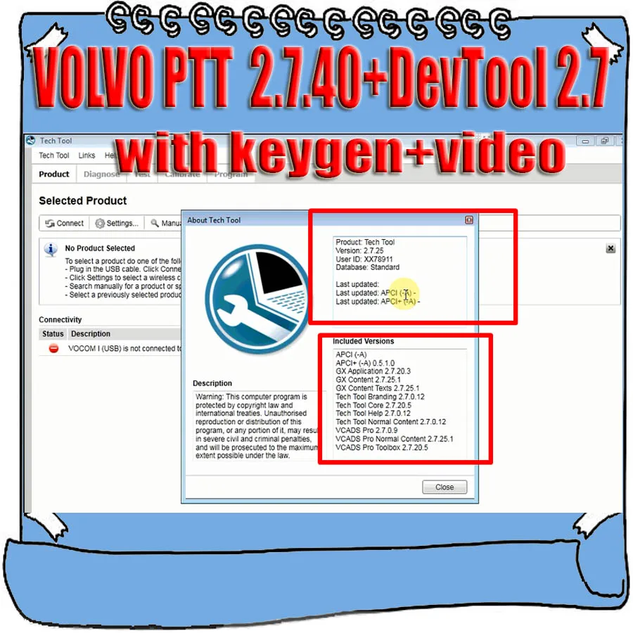 Горячая Премиум технический инструмент PTT V2.7.40 VCADS разработка+ Devtool Plus 2,7 с Keygen+ видео+ APCI для Volvo диагностики