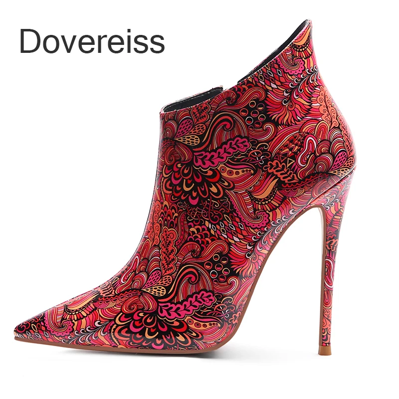

Dovereiss Fashion Women's Shoes Winter Zipper Red Green Blue Ankle Boots Clear Heels Stilettos Heels New 40 41 42 43 44 45