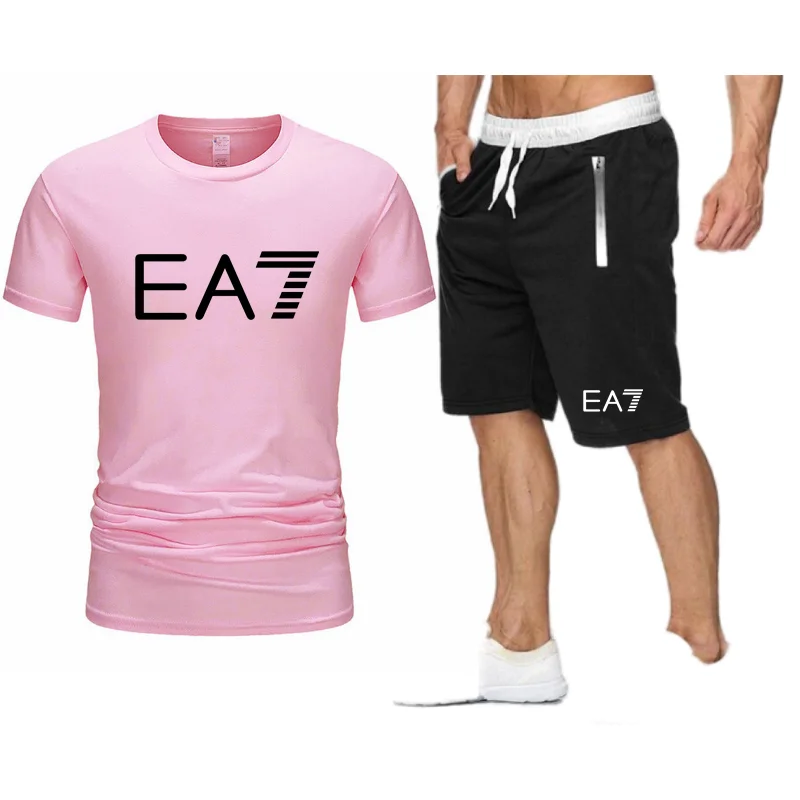 

New EA7 cotton men's T-shirt + sports shorts suit, high quality XXL