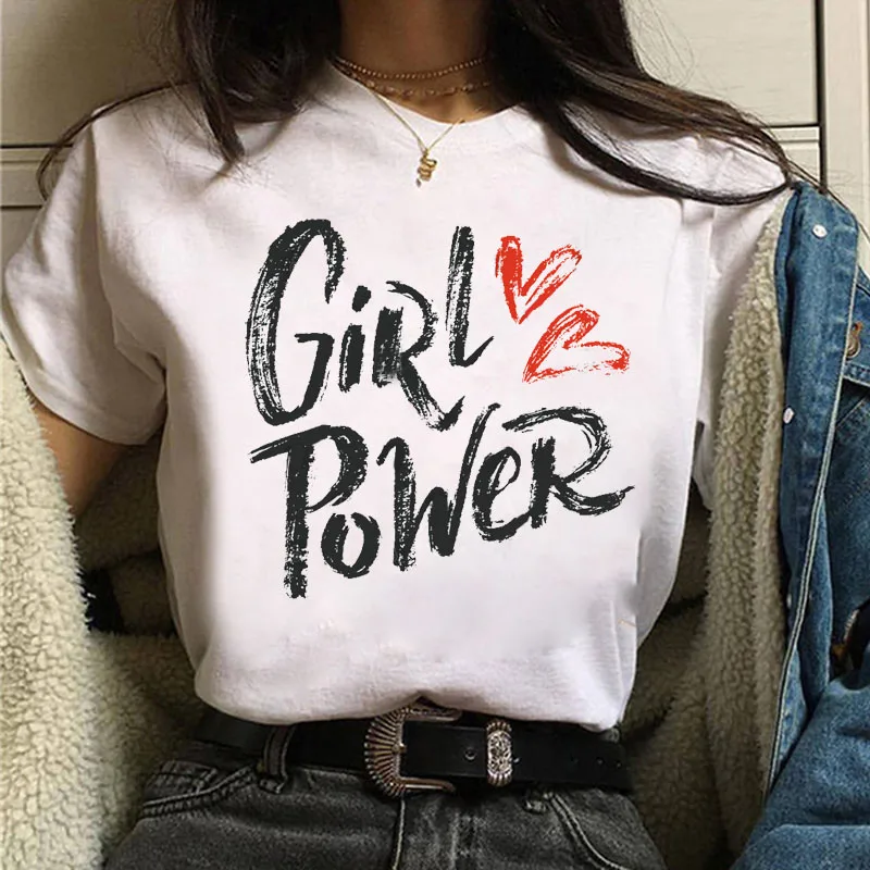 

Harajuku Printed women's T-shirt Feminism GRL PWR Girl Power fashion 90s Graphic Tshirt Summer Female Aesthetic Top Tees