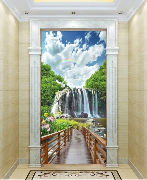 Бесплатная доставка 3D Радужная водная дверь фотообои с рисунком стен