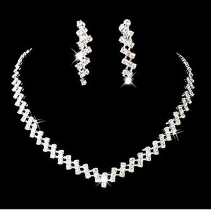 

New Fashion Women Necklace Earring Jewelry Set Party Bridal Wedding Shiny Rhinestone Gift for Women Dropship