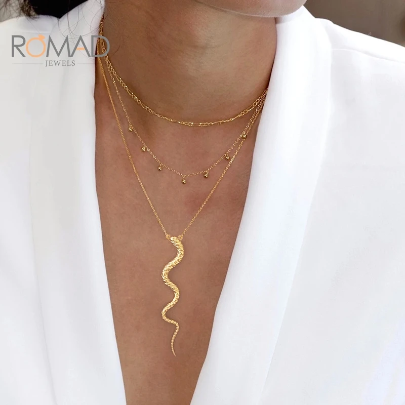 

ROMAD 925 Sterling Silver Snake Pendant Necklace For Women Punk Style Long Charm Gold Choker Necklace Jewelry Bijoux Femme