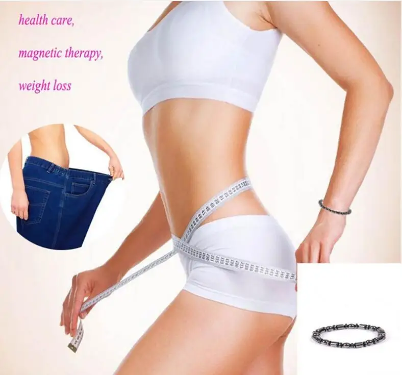 919 Weight Loss Round Black Stone Magnetic Therapy Bracelet For Women Men Health Care Hematite Stretch Bracelets | Украшения и