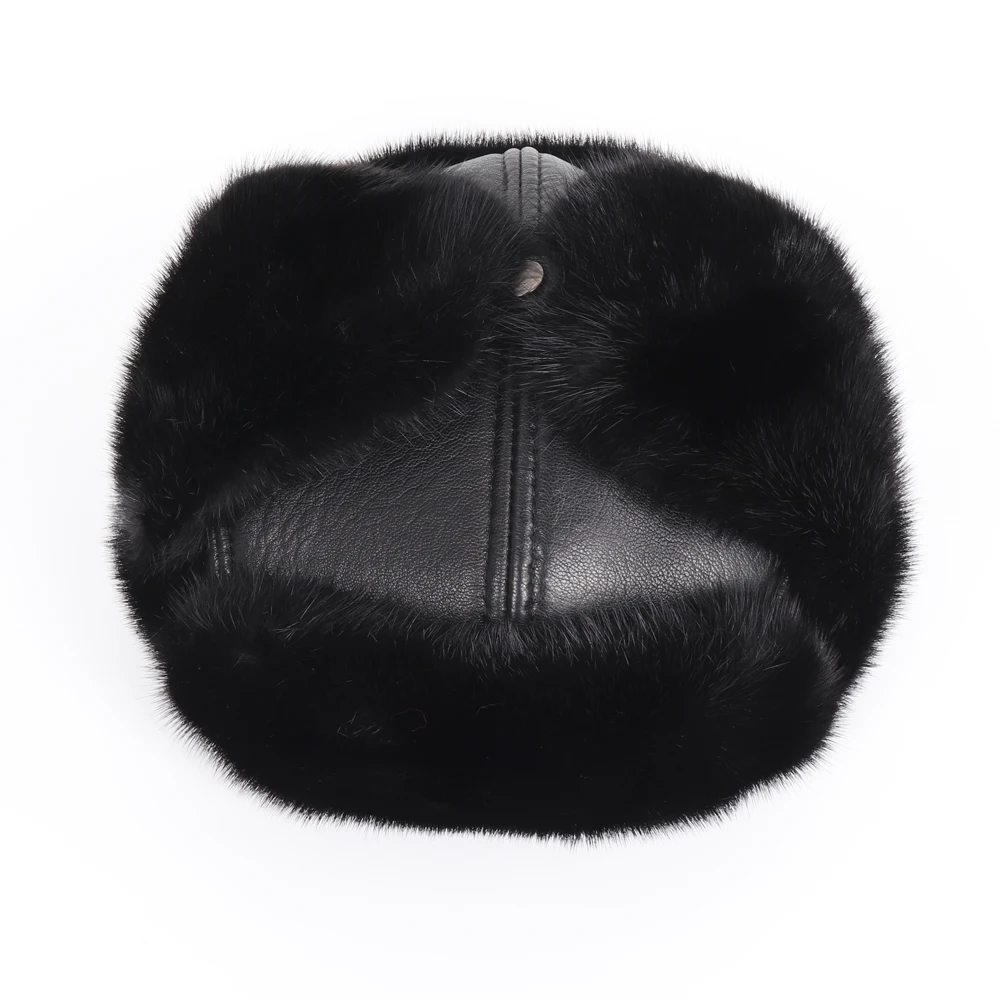 

New Arrival Men Luxury 100% Natural Mink Fur Hat Winter Russian Man Warm Real Mink Fur Cap Male Real Sheep Leather Bomber Hats