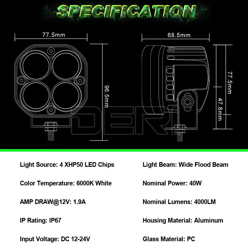 3-дюймовый светодиодный рабочий светильник прожектор с точечным лучом
