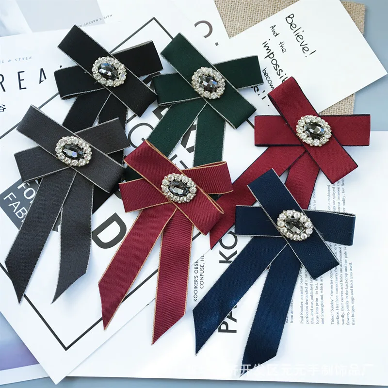 Винтажная лента бант брошь Хрустальный булавка на воротник рубашка корсаж