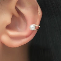 fashion personality simple pearl without hole ear clip earrings creative geometric round ear hoop earrings 1pc