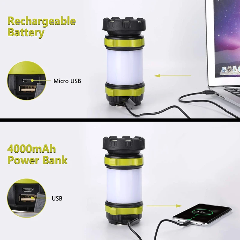 구매 18650 MAh 휴대용 LED 캠핑 라이트 USB 스마트 충전 수 출력 작업 빛 야외 텐트 빛 방수 검색 빛