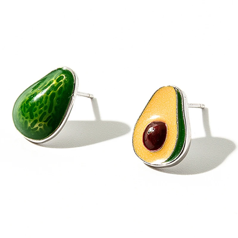 

1Pair Avocado Handmade Cute Green Fruit Epoxy Silver Personality Simple Trend Elegant For Women Girl