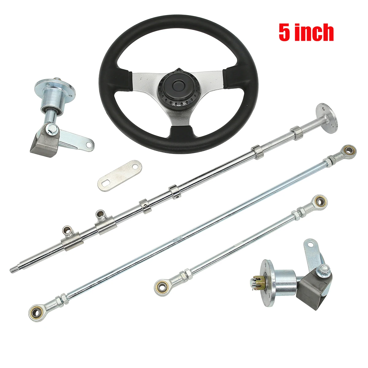 168cc GO KART UTV Strut Knuckle Spindle Assembly & 5 Inch Flange ATV Front Steering Gear Rack Joint Tie Rod & Wheel Hub