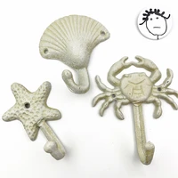 lch mediterranean style vintage iron art crab starfish shell door knob pull cloth hook outdoor hook ancient style clothes hook