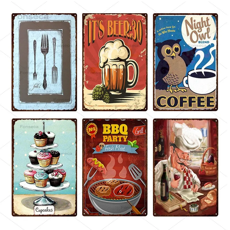 Барбекю шеф-повара винтажные металлические знаки кофейные пирожные жестяные