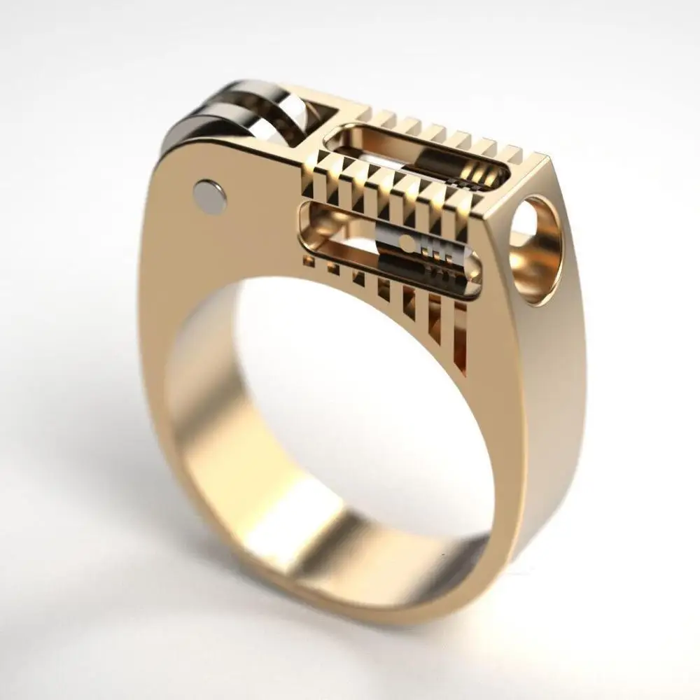 

Trendy Two Tone Mechanical Germany Lathe Technology Brass Filled Rings for Men Women Men Hip Hop Punk Rock Party Jewelry Gift