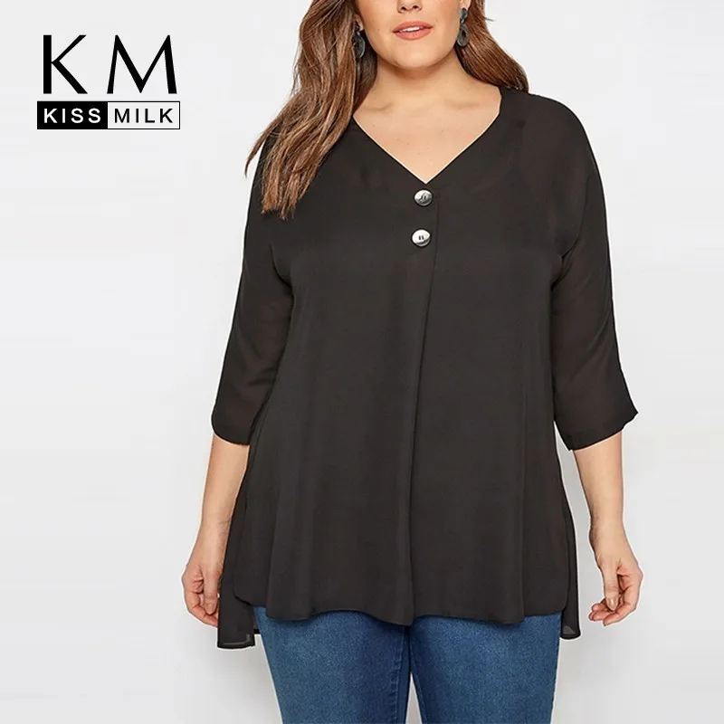 Женская винтажная блузка Kissmilk Plus элегантная шифоновая с треугольным вырезом и