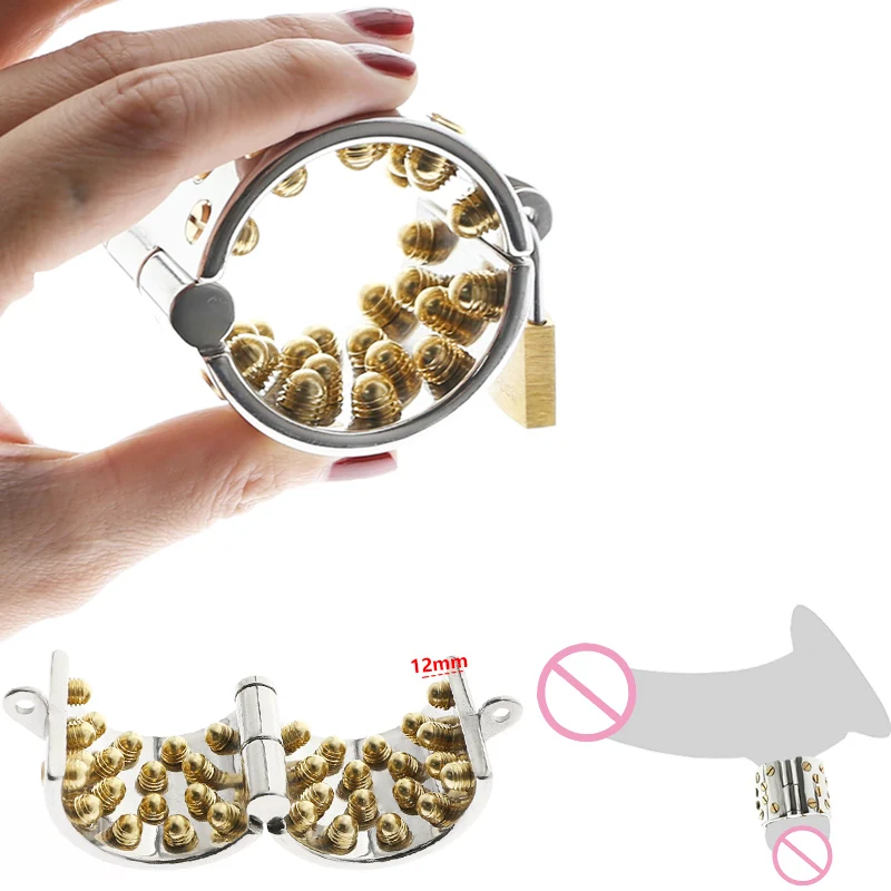 

KALI'S Teeth Cock Ring with 4 ROWS Round Spike with Lock Cock Cage Scrotum Pendant Male Chastity Device CBT Toys Weight bearing