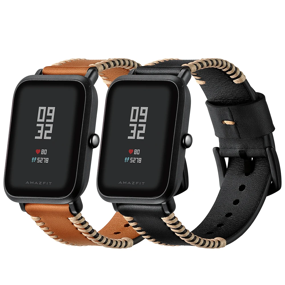 

Suitable for Amazfit Bipgts Huami Mobile Watch Youth Version Bracelet First Layer Real Cow Leather Watch Strap Ribs