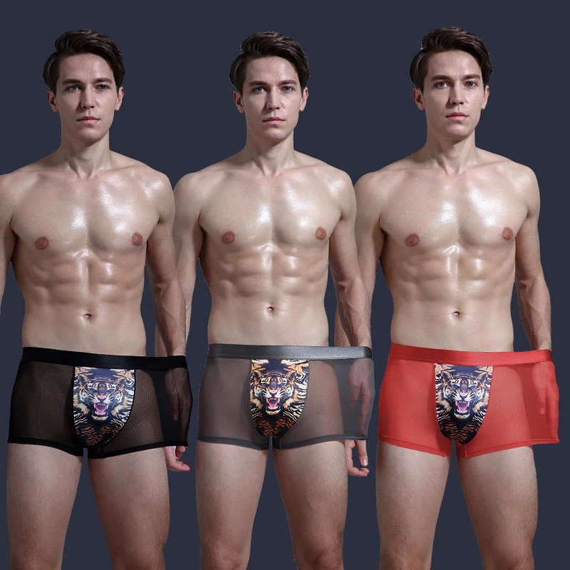 Men's Ice Silk Underwear Sexy Boxer Shorts Boys Shorts Breathable Mesh Men Underpants Factory Direct Sales