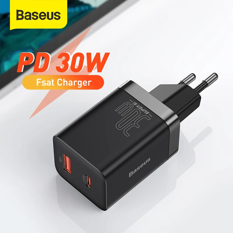 Сетевое зарядное устройство Baseus с двумя портами USB Type-C и поддержкой быстрой зарядки, 30 Вт - изображение