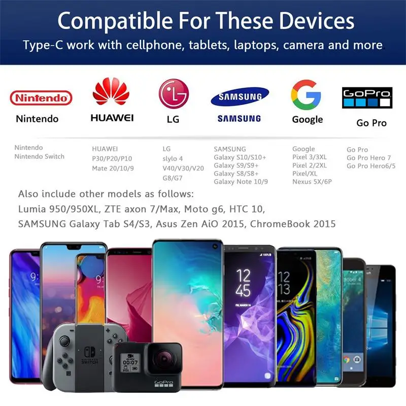 

USB Type C Charger Cable Cord for Samsung S20 10 8 for Xiaomi Redmi Note9 and More USBC Fast Charger Data Line For samsung Phone