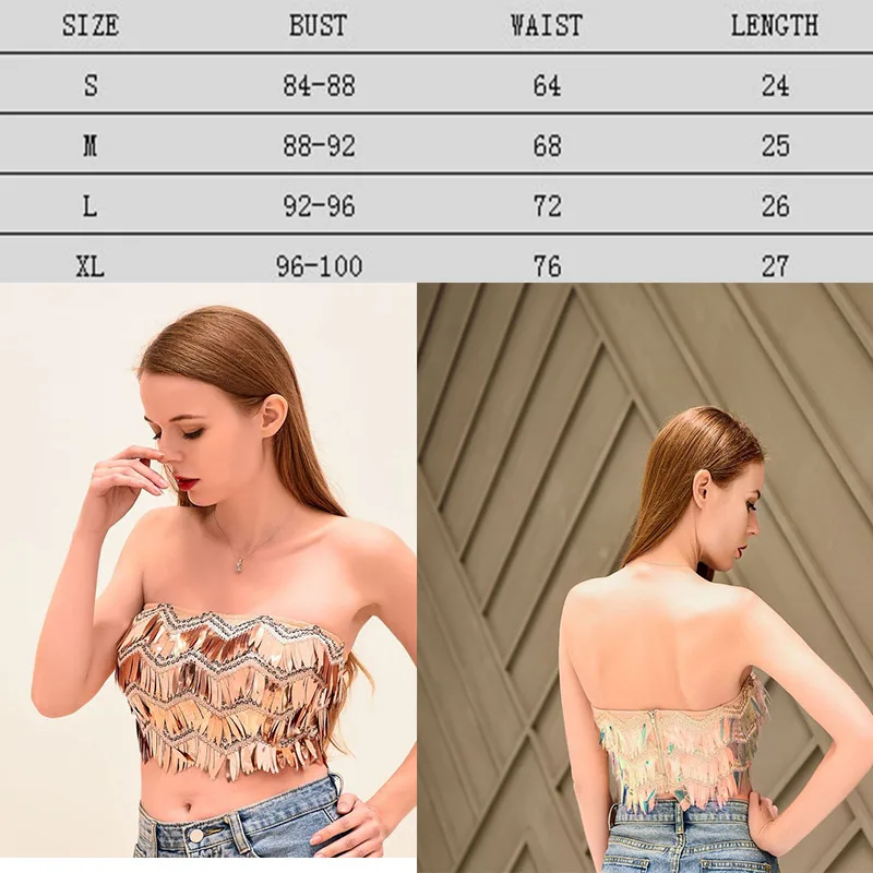 

Women Tube Tops Autumn New Sexy Hanging Piece Tube Top Sparkling Melaleuca Fashion Sequins Slim-type Breast wrap