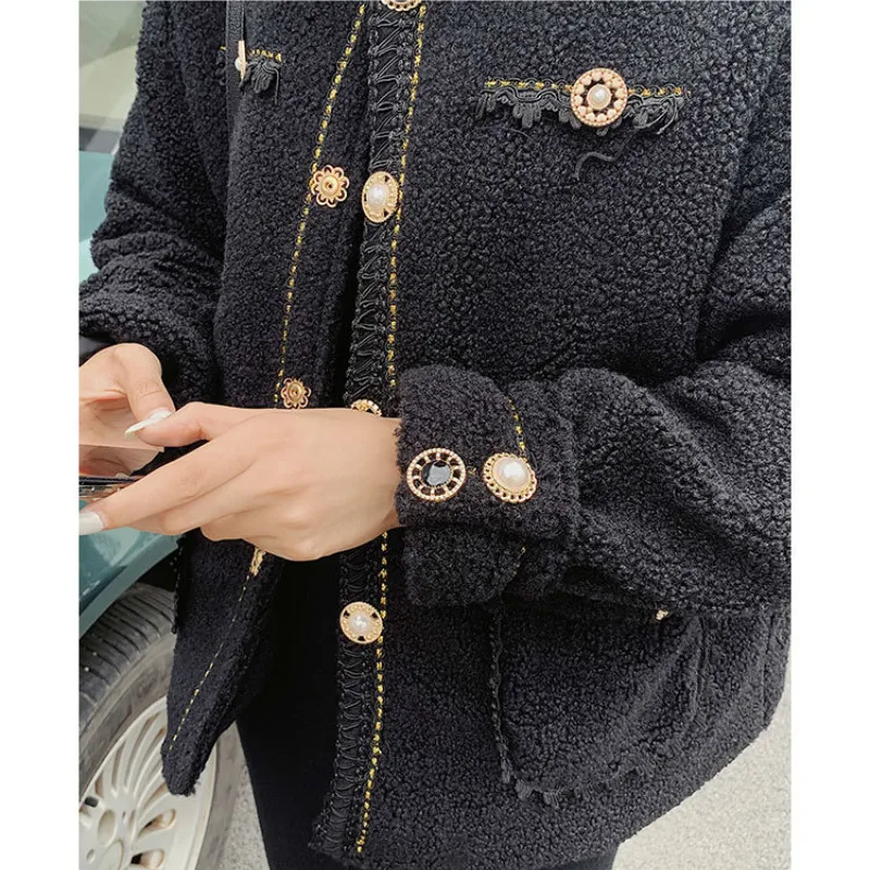 

Autumn and winter Korean version of lamb wool coat small fragrant wind Western style loose goddess all-match coat jacket women