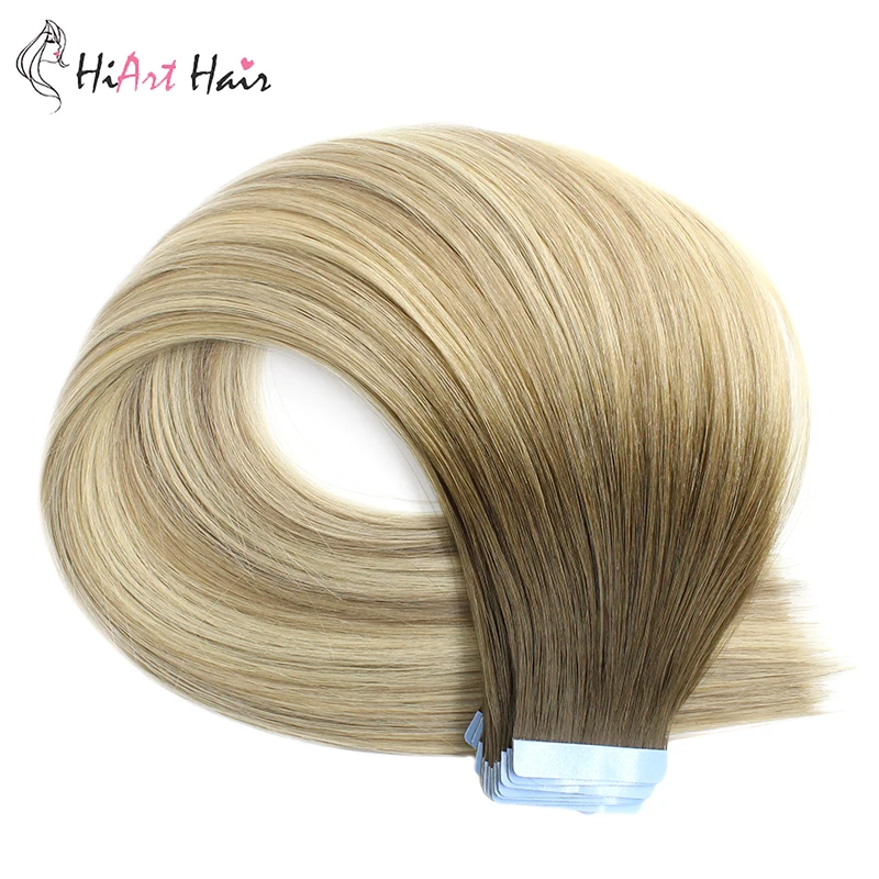 HiArt 2,5 г/шт., накладные волосы на ленте, человеческие волосы remy, для салона, двойная нарисованная лента натуральные волосы Balayage, прямые волосы 1" 20" 22"
