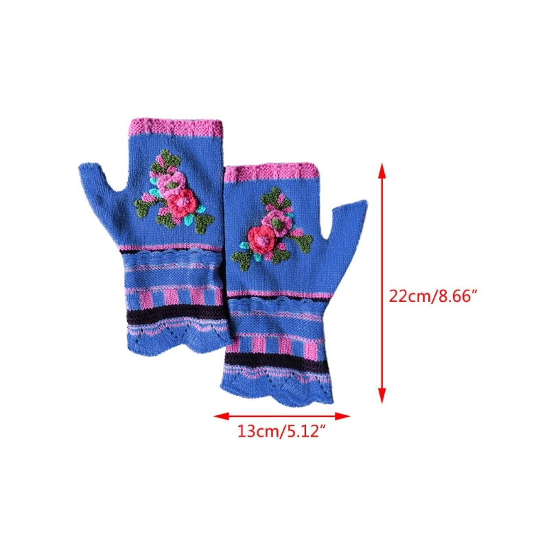 

Women Multicolor Jacquard Floral Fingerless Gloves Knitted Thumb Hole Mittens 649C
