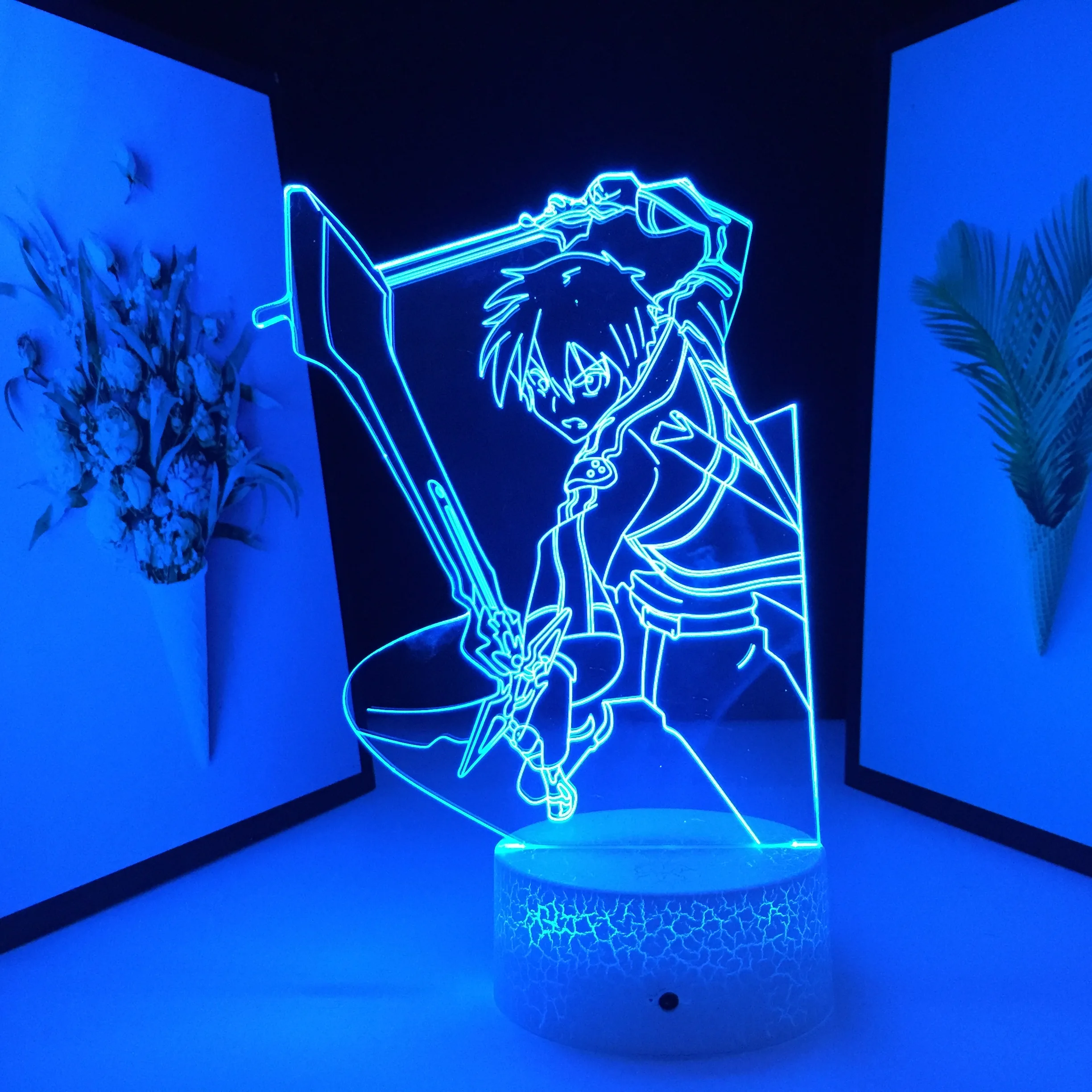 

СВЕТОДИОДНЫЙ ночник в стиле аниме 3D с изображением меча онлайн, фигурка Кирито для спальни, декор, светильник, подарок на день рождения, поме...