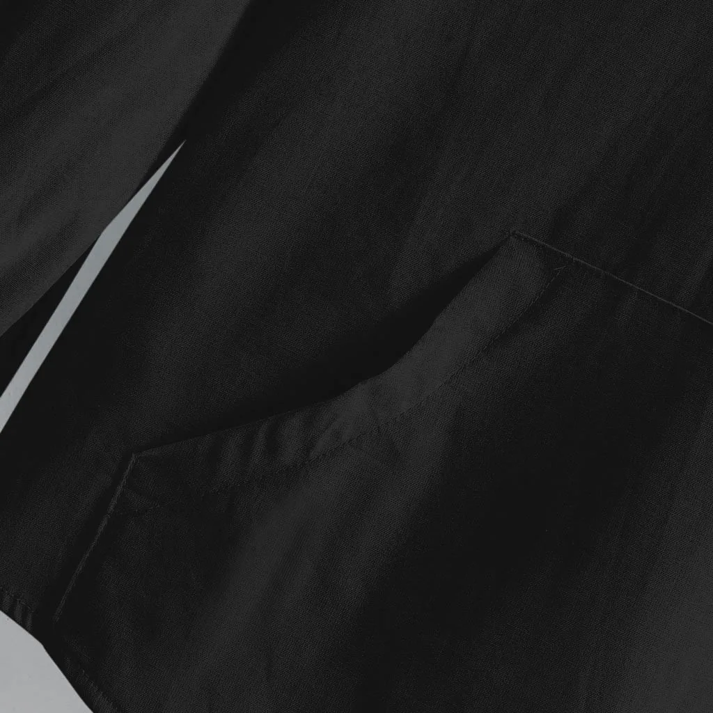 Мужская хлопковая льняная рубашка с карманами и капюшоном ретро длинным рукавом