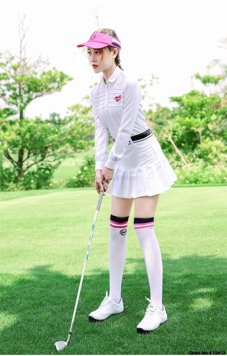 Pgm Golf женский комплект одежды, женский костюм для гольфа/тенниса, рубашки с воротником и длинными рукавами, плиссированные безопасные юбки, быстросохнущие юбки, набор D0495