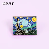 gdhy the starry night van gogh enamel pins impressionist painter art oil painting brooches for women lapel pins badge jewelry