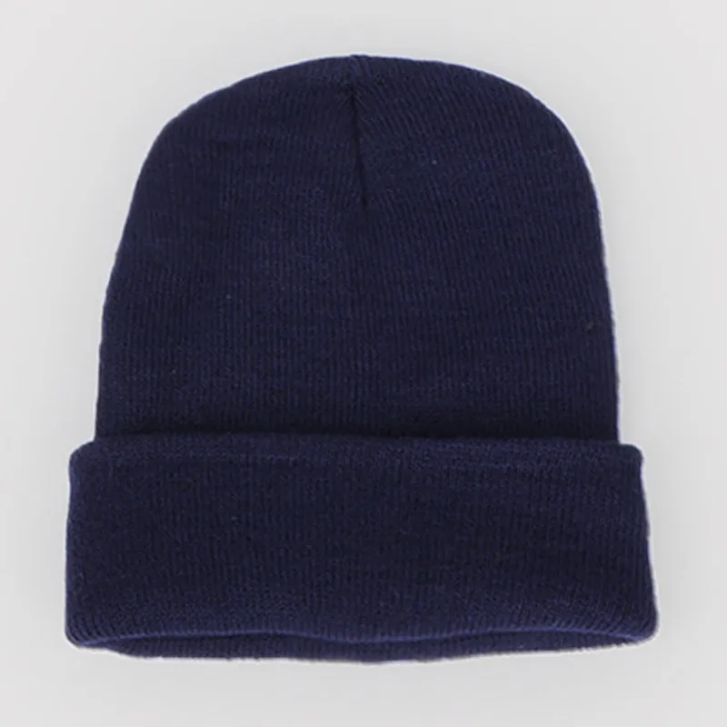 navy blue Женские Простые зимние шапочки теплые вязаные шапки для женщин и мужчин мягкие манжеты Skullies неоновый зеленый оранжевый желтый серый фиолетовый бежевый - Цвет: navy blue